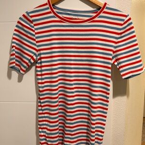 J. Crew Red and Blue Striped Perfect Fit Short Sleeve Tee